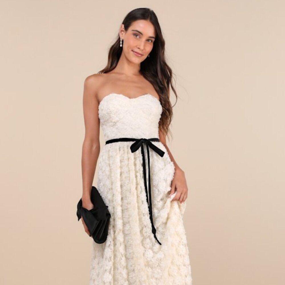 Lulus Merriment Ivory 3d Floral Applique Lace Midi Dress White - Size S